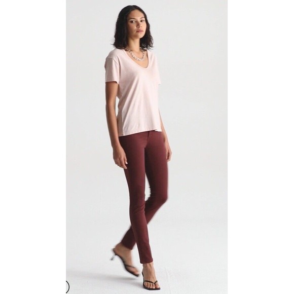 AG The Prima Mid-Rise Cigarette Pants Dark Wash Burgundy Modal Jeans Size 26R - Picture 1 of 13